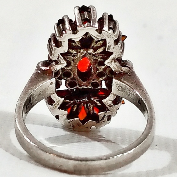 Antique Victorian Garnet & Marcasite Sterling Silver Ring-6 - Picture 4 of 8